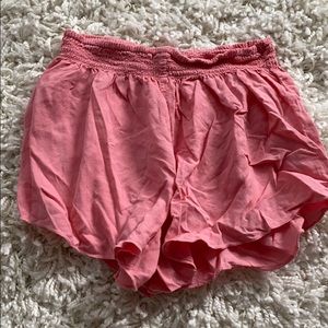 Pink Smocked-Waist Shorts